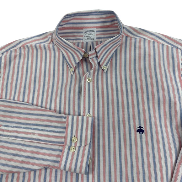 Brooks Brothers Other - Brooks Brothers 346 Oxford Shirt Mens Large Red Blue Stripe Slim Fit Non Iron
